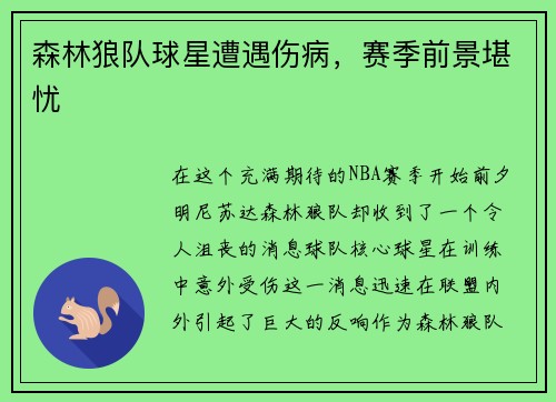 森林狼队球星遭遇伤病，赛季前景堪忧